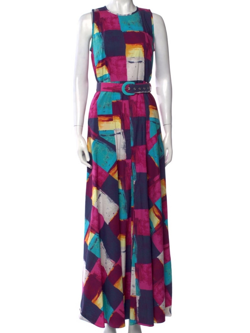 Diane Von Furstenberg Colorblock Maxi Dress with Belt - Multicolor
